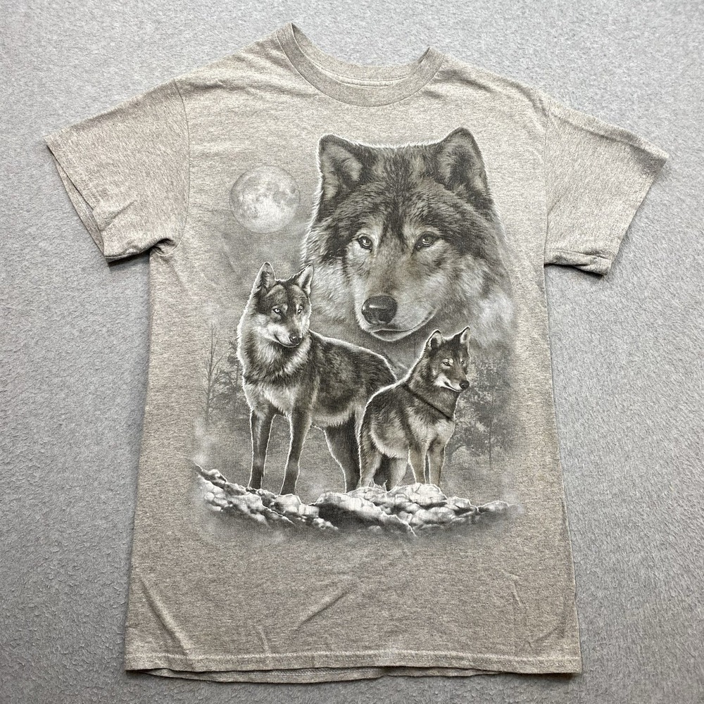 DOM Grey T-Shirt Sz S Graphic Wolf‎ Pack Animals Outdoors Classic Distressed
